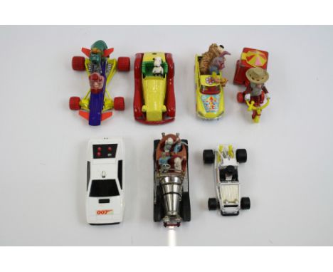 Seven vintage TV related play worn diecast models to include Corgi the Magic Roundabout x 2, Corgi Chitty Chitty Bang Bang wi