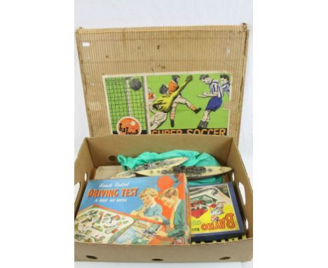 Group of boxed board games to include Remote Control Driving Test, Balyna Super Soccer, Alcon Construction Kit &amp; Bayko Bu