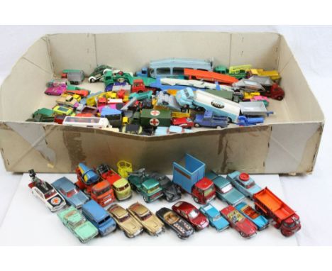 Collection of over 70 vintage play worn diecast models to include Corgi, Dinky, Husky and Matchbox, featuring 2 x James Bond 