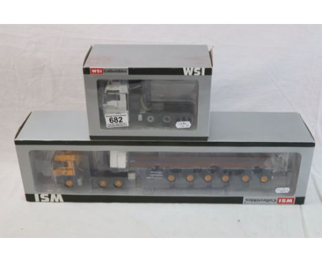 Two boxed 1:50 WSI Collectables models to include 9401 Ainscough Man TGX XLX 6x4 tractor unit with ballast trailer finished i