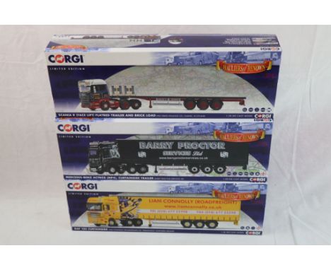 Three boxed Corgi Hauliers of Renown 1:50 ltd edn to include CC14115 DAF 105 Curtainside Liam Connolly ltd, Fermanagh, Northe