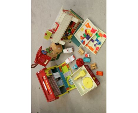 Group of late 70s / 80s toys to include Matchbox Play Boot, Fisher Price Family School, Childrens Hospital and Record Player,