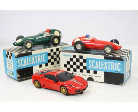 Two boxed Triang Scalextric slot cars to inlude C55 Vanwall in green and C59 BRM in red, both boxes with correct colour spots