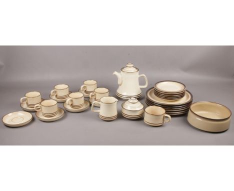 A Denby "Sahara" dinner &amp; tea set consisting of, six dinner plates, six tea cups and seven saucers, teapot, milk jug and 