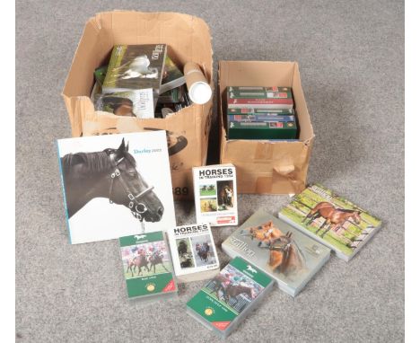Two boxes of Horse Racing/Equestrian books, Thoroughbred Stallion Guides 2006, 2012, 2018 examples, Horses in Training 1994, 