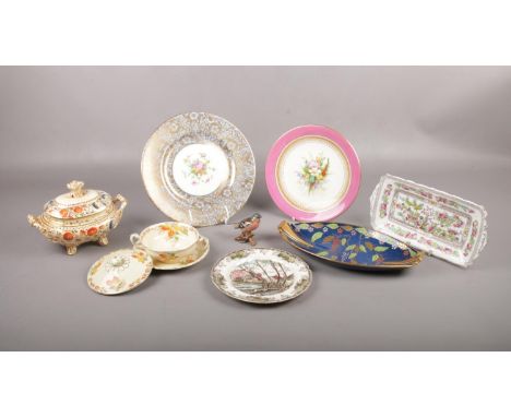 A collection of ceramics comprising of, a 19th century Royal Worcester plate with hand painted floral decoration in the centr