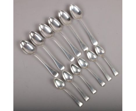 A set of 6 silver table spoons, assayed Sheffield 1965 by Walker &amp; Hall along with a set of 6  silver teaspoons, assayed 