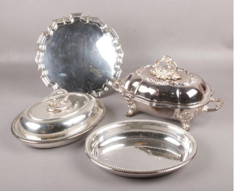 Two silver plate tureens, one by Elkington &amp; Co, the other possibly by Hawksworth Eyre &amp; Co, along with a Walker &amp