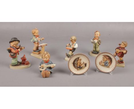 Six Goebel ceramic figures, Joyful Hum 53, Happiness Hum 86, Little Drummer Hum 240 to include Plate Motif 1981 &amp; 1982  G