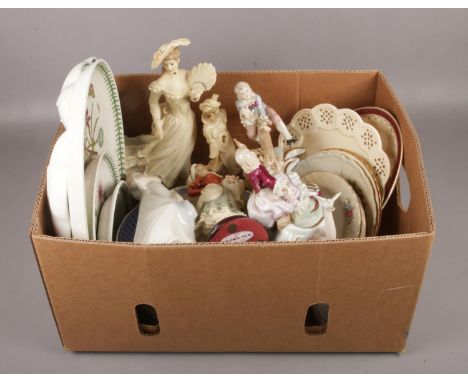 A box of miscellaneous, Portmeirion, Royal Albert, Royal Worcester examples, plates, figurines, etc  
