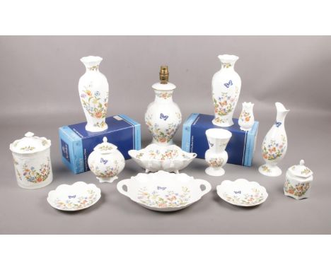 A collection of Aynsley "Cottage Garden" bone china all in original boxes apart from the lamp, to include, two Chatsworth vas