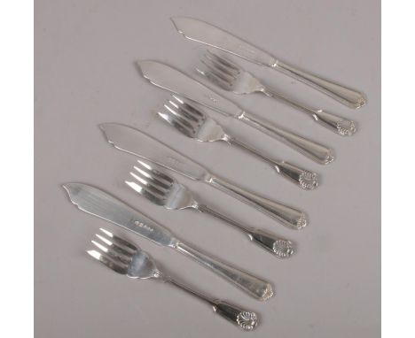 A set of four silver plated fish knives &amp; forks.  