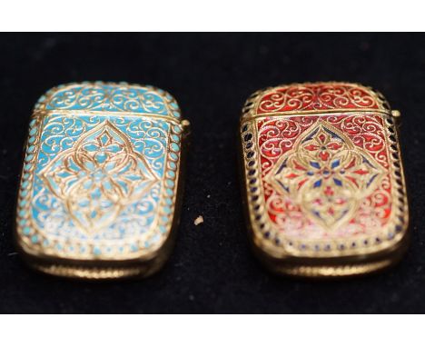 2 x Oriental possibly Silver and Enamel Vesta Cases