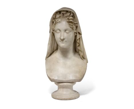 WORKSHOP OF ANTONIO CANOVA (1748-1822) A WHITE MARBLE BUST OF BEATRICE EARLY 19TH CENTURY  On a turned marble socle base  bus