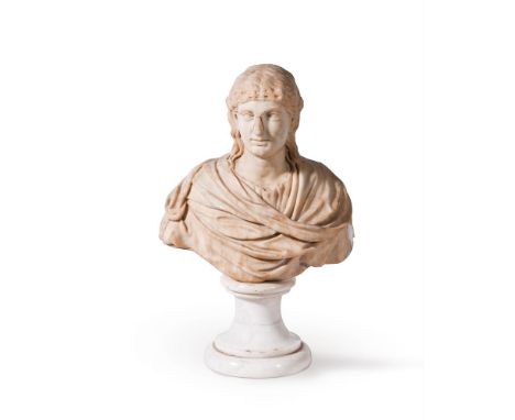 A MARBLE PORTRAIT BUST  POSSIBLY ROMAN 2ND CENTURY A.D  bust 25cm high, 36.5 cm high, overall  Condition Report:  With wear, 