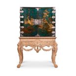 A BLUE AND GILT-JAPANNED AND CHINESE LACQUER CABINET ON STAND, 17TH/18TH CENTURY