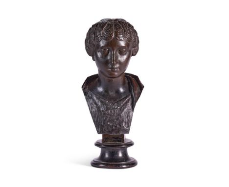 AFTER THE ANTIQUE- A BRONZE PORTRAIT BUST OF FAUSTINA THE YOUNGER  ROMAN, 18TH CENTURY   On socle base  56cm high overall, ba