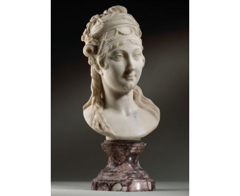 ATTRIBUTED TO IGNAZIO (1724-1793) AND FILIPPO COLLINO (1737-1800)- A WHITE MARBLE PORTRAIT HEAD OF A YOUNG NOBLEWOMAN  TURIN,