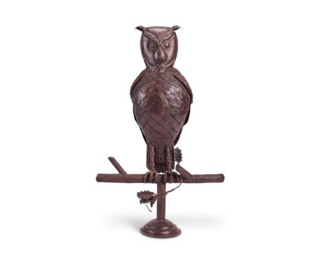 A LARGE AND IMPRESSIVE COPPER MODEL OF AN EAGLE OR HORNED OWL (BUBO) FRENCH, LATE 19TH CENTURY  Depicted mounted on branch su