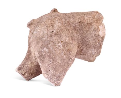 A MARBLE FRAGMENT- THE HIND OF AN ANIMAL  ANCIENT ROMAN  Of leonine form  22.5cm long, 21.5cm high 15.5cm deep     Condition 