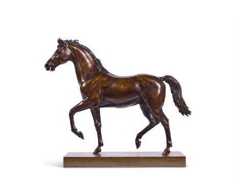 JACQUES NICOLAS BRUNOT (1763-1826) A BRONZE MODEL OF A TROTTING HORSE  EARLY 19TH CENTURY  "Etalon", signed to cast base edge