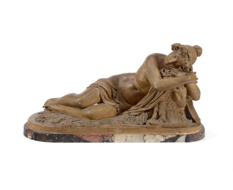 JOSEPH GOTT (1786-1860) SLEEPING BACCHANTE  Terracotta  Breccia Africana marble base, signed J GOTT. FT 40cm wide, 28cm high 