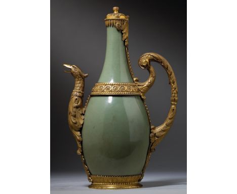 A GILT BRONZE MOUNTED CELADON EWER  18TH CENTURY  The late 18th century Viennese mounts in the manner of the Würth family mou