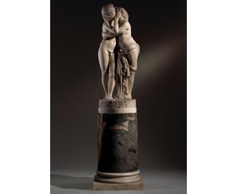 AFTER THE ANTIQUE- A LARGE AND RARE WHITE MARBLE FIGURAL GROUP OF CUPID AND PSYCHE  ROMAN, 18TH CENTURY  On a Breccia African