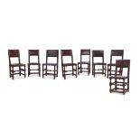 A MATCHED SET OF EIGHT OAK AND BRASS-STUDDED LEATHER CHAIRS, VARIOUS DATES, 17TH /19TH CENTURY