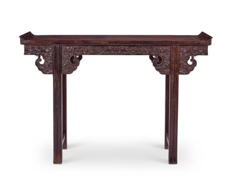 A HARDWOOD SIDE TABLE  CHINESE, 19TH/20TH CENTURY  121.5cm wide, 85cm high, 28cm deep   SALEROOM NOTICE:Please note that this