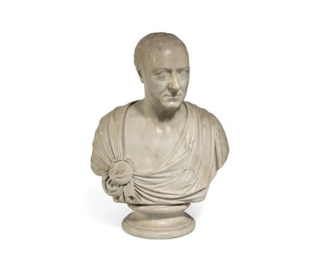 JOHN FRANCIS MOORE (D. 1809) A WHITE MARBLE BUST OF A GENTLEMAN, POSSIBLY THE RT. HON. CHARLES WOLFRAN CORNWALL (1735-1789)  