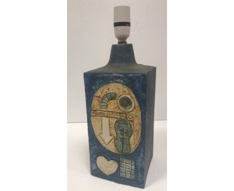 A Troika pottery table lamp of square form with relief decoration signed "Troika" and initialled "J" to base 28.5 cm high exc