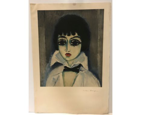 AFTER VAN DONGEN “Head of woman” colour lithograph, inscribed on Jansen Art Studio of New York label verso, 68 cm x 47 cm