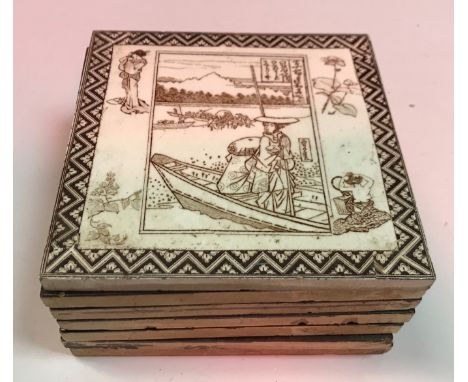A set of six Minton's "The Idylls of the Kings" tiles designed by John Moyr Smith compising "Vivien", "Lyabtie", "Geraint", "