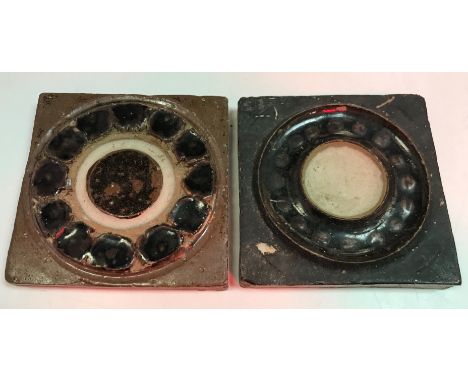 Two Emmanuel Cooper glazed pottery tiles, signed and dated to base “1967” 14 cm square CONDITION REPORTS The darker coloured 