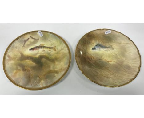 A pair of Royal Doulton fish plates, including “Blue Basse” by J Birbeck Snr and “American Char” 23 cm high