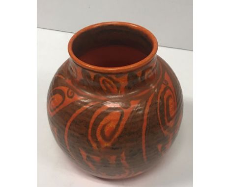 A Pilkington's Royal Lancastrian vase, orange ground with scrolling foliate decoration, initialed “E.T.R” for Edward Thomas R