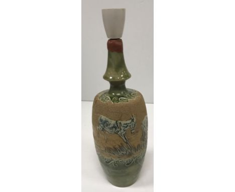 A Doulton Lambeth stoneware vase / lamp base by Hannah Barlow, decorated with sgraffito donkeys, inscribed "HBB" to base, No'