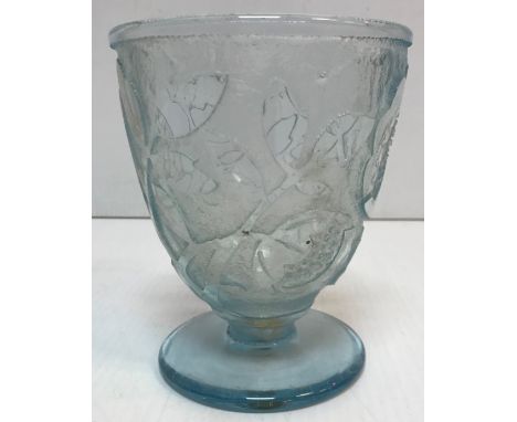 A Daume Nancy cut glass vase depicting stylised flowers, raised on a circular pedestal foot, inscribed "Daume Nancy France" 1