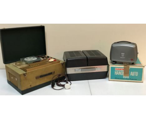 A collection of various vintage audio visual equipment including a Beocord 2000 Deluxe reel to reel tape recorder with integr