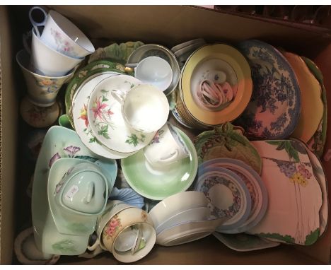 Four boxes of decorative early 20th Century and later china wares to include Royal Albert Dorothy part tea set, Carltonware, 