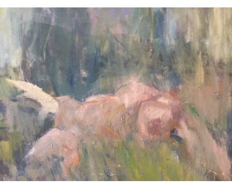 Gilbert Adams (British 1906 - 1996), sketch of nude lady, oil on board, 31cm x 41cm.