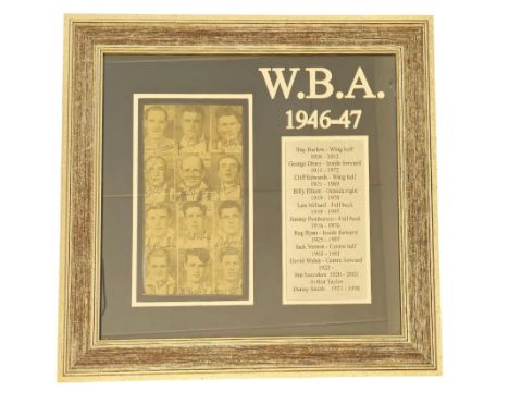West Bromwich Albion F.C. 1946-1947 multi signed player frame, Ray Barlow, George Drury, Cliff Edwards, Billy Elliott, Len Mi