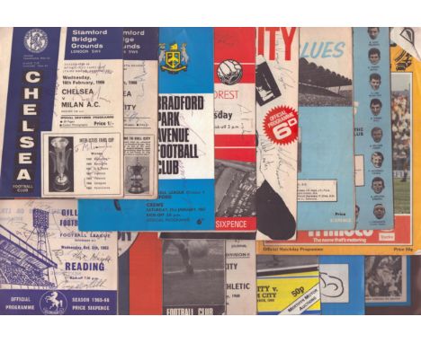 Football Vintage programme collection signed and unsigned, Gillingham 1965 multi signed, Chelsea 1966 multi signed, Bradford 