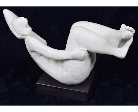 Jean Fenton (20th/21st century) Reclining female figure, monogrammed, ceramic sculpture set on a marble base.height 33cm (13i