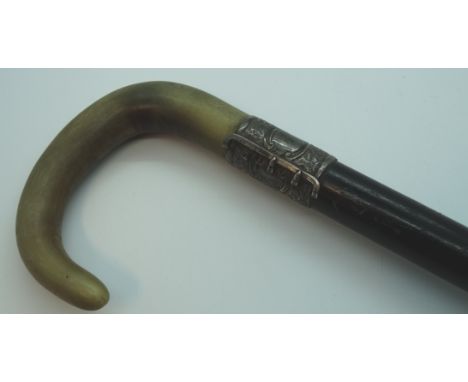 Horn handle & metal band walking stick 