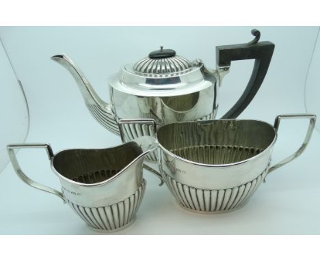 Silver 3 piece gadrooned tea service 