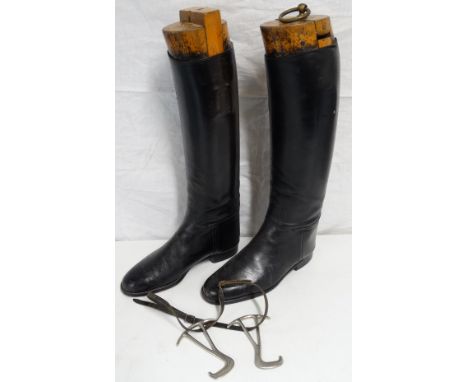 Pair of leather hunting boots with trees & pullers 
