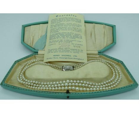 Cased Felicity opalescent triple faux pearl necklace 