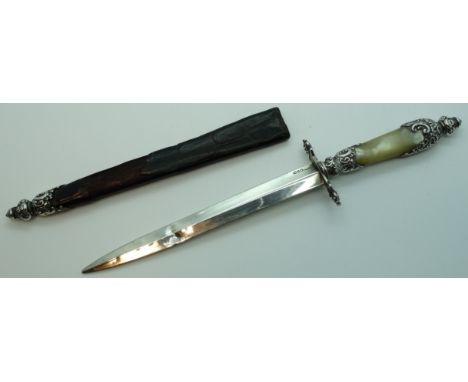 Silver & Mother of Pearl handle paper knife in scabbard 